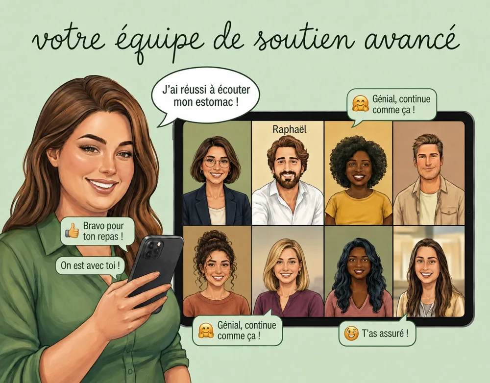 Le groupe en visio avec Raphaël et des messages d’encouragement
