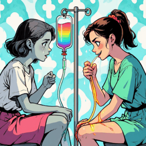 femme qui aspire l'énergie de sa copine vampire énergie paille hôpital