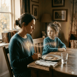 femme et enfant intérieur à table