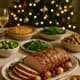 TCA table de repas de Noël dressée avec rôti et autres plats