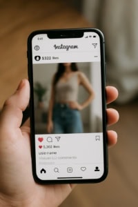 écran d'Iphone qui montre l'image d'une silhouette feminine sur instagram comparaison pression sociale