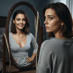 femme, miroir, fatigue, perfectionnisme
