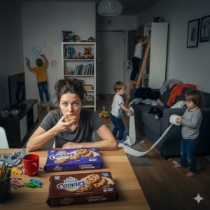femme mange cookie enfants je mange trop émotions TCA hyperphagie