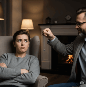 femme sceptique dans un cabinet d'hypnothérapeute