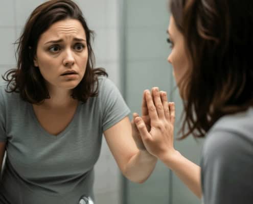 femme miroir perte de poids après l'accouchement grossesse TCA hypnose