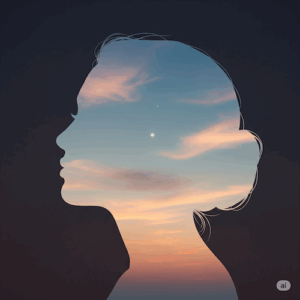 femme tête ciel rêve clarté d'esprit apaisement