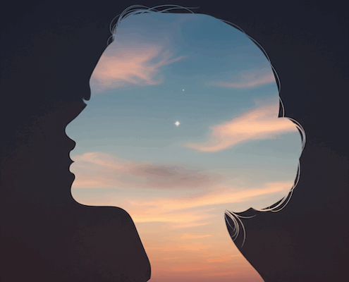 femme tête ciel rêve clarté d'esprit apaisement