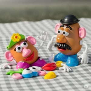 Poupées en pâte à modeler représentant un couple avec nourriture, symbolisant la boulimie et la hyperphagie.