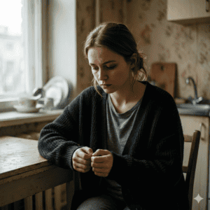 femme qui a honte dans son coin