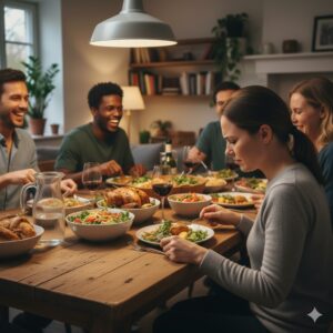 stress empathie repas de famille femme malaise TCA hypnose