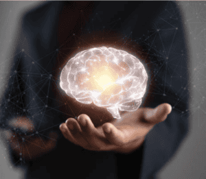 cerveau en lévitation sur un main ouverte 