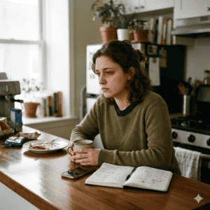 Les pensées obsédantes d'une jeune femme devant son thé 