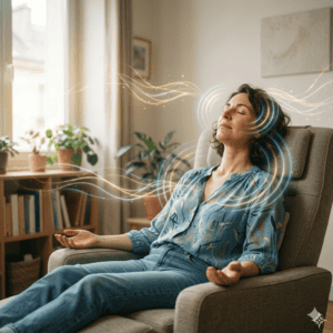 femme fait session d'hypnose dans un salon