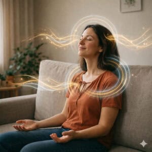 femme Qui fait de l'hypnose dans son fauteuil