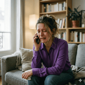 femme qui pleure au téléphone