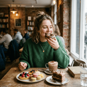 femme qui mange des aliments sucrés 