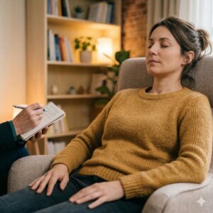 femme fait de l'hypnose dans un cabinet