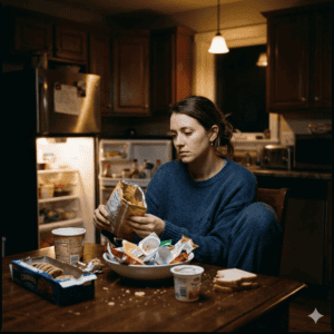 femme qui mange le soir seule : compulsions 