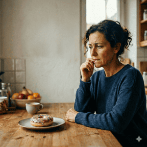 femme qui pense à manger un donut 