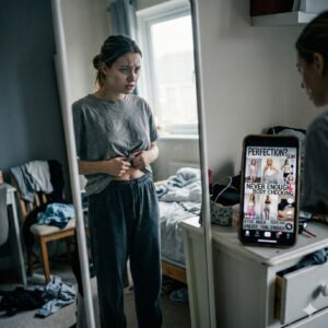 fille miroir mince skinny tok téléphone