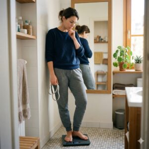 femme perplexe balance