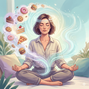 hypnose femme en tailleur friandises 