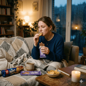 femme compulsion mange sans faim canapé